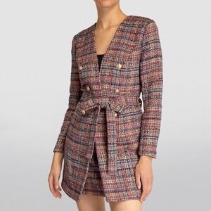 L'Agence Zuri Pink Tweed Belted Duster Jacket NWOT